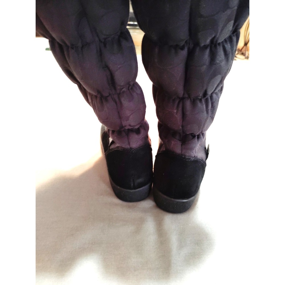 COACH Theona Signature Jacquard Rabbit Fur Winter Boots Goth Old Money Black 6B - Picture 9 of 13